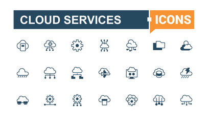Poster - Cloud Services line icon. Pack of network, internet, computing, computer, database and more. Cloud Computing icon. Collection for mobile and web apps. Solid line editable stroke.