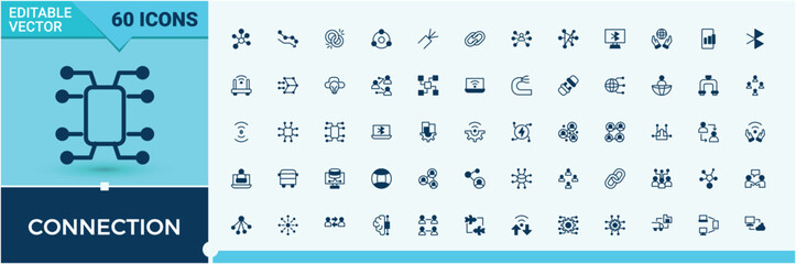 Poster - Connection icon collection. Contains outline symbols like network, icon, datum, line, net and more. Minimalist icons pack. Connect modern icon. Vector illustration.