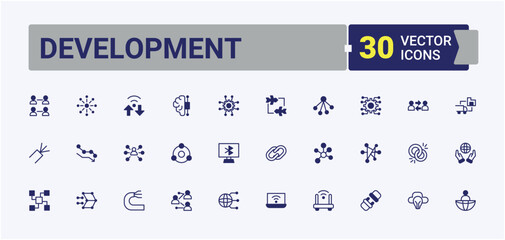 Poster - Development linear icon collection. Related to connect, net, technology and more. Connection modern icon set. Minimalist icons collection. Editable vector. Pixel perfect.