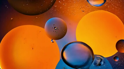 Poster - Abstract image of colorful oil droplets and bubbles on orange blue and brown background art design