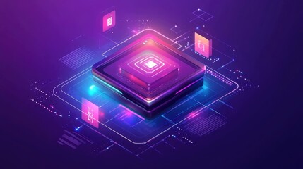 Poster - A cutting-edge tech startup logo with a glowing computer display and AI-inspired interface.