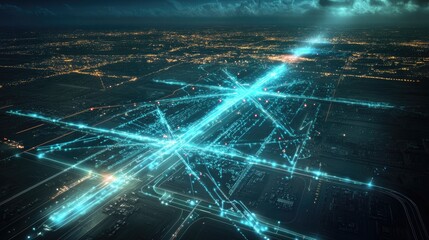 Poster - A futuristic air traffic control interface with GPS-powered flight path optimization and real-time aircraft tracking.