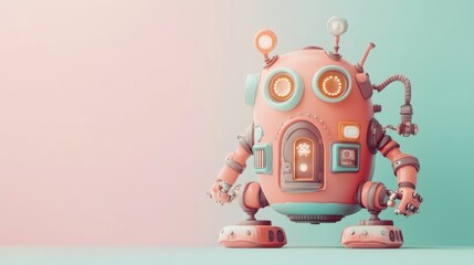 A Cute Robotic Character Displays Details and Lovely Pastel Colors