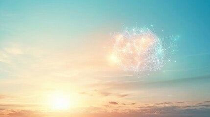 Wall Mural - abstract sphere floating in sunset sky. possible stock photo