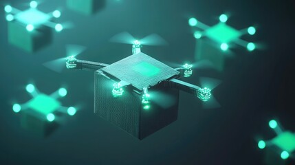 Poster - A futuristic concept illustration of an AI-managed drone delivery network.