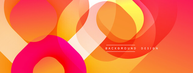 Poster - Circular abstract design with overlapping translucent circles and round shapes, blending gradients and smooth curves, creating depth, contrast, and a dynamic visual effect