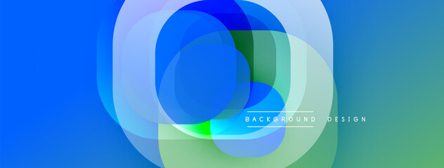 Fototapete - Circular abstract design with overlapping translucent circles and round shapes, blending gradients and smooth curves, creating depth, contrast, and a dynamic visual effect