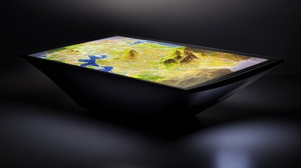 Poster - A futuristic holographic GPS display in a smart vehicle, showcasing interactive maps and adaptive navigation.