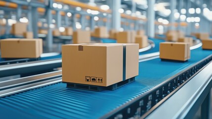 Poster - A global e-commerce fulfillment center using AI-driven logistics software for real-time order processing and shipping.
