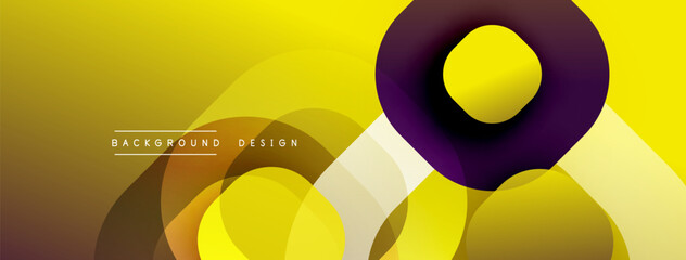 Poster - Circular abstract design with overlapping translucent circles and round shapes, blending gradients and smooth curves, creating depth, contrast, and a dynamic visual effect
