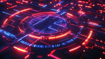 Poster - A high-tech digital business logo with an abstract PC icon and glowing network lines.