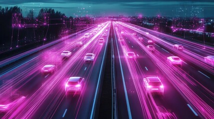 Poster - A hyper-connected smart highway with embedded G communication networks facilitating real-time autonomous driving.