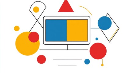 Poster - A minimalistic and modern technology logo featuring a creative PC monitor and geometric shapes.