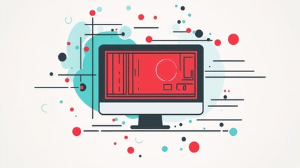 Poster - A minimalistic and modern technology logo featuring a creative PC monitor and geometric shapes.