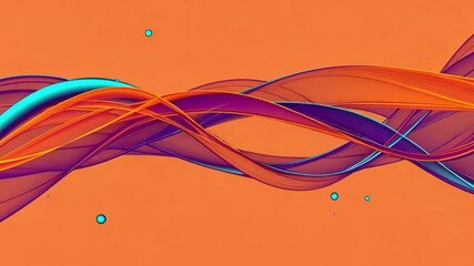 Poster - Abstract orange background with flowing purple orange and blue lines and floating blue circles