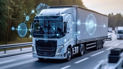 Poster - A real-time smart logistics map displaying AI-managed automated freight shipping routes.