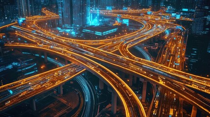 Poster - A real-time traffic management system monitoring an interconnected network of highways, smart roads, and AI-powered signals.