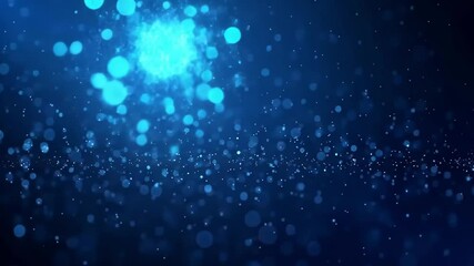 Poster - Abstract blue background with bokeh effect and small white particles floating in the air space
