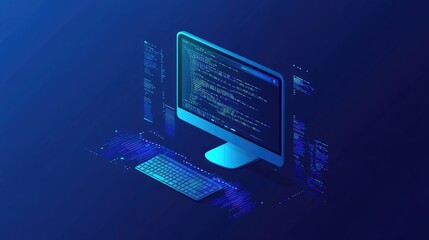 Poster - A simple yet futuristic IT solutions logo featuring a stylized monitor and abstract code patterns.