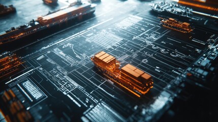 Poster - A smart freight logistics hub visualizing real-time shipment tracking on an AI-powered interface.