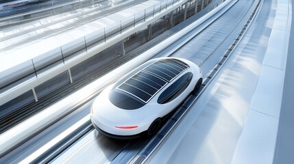 Poster - A solar-powered autonomous vehicle cruising on a futuristic highway, utilizing AI-assisted navigation and smart energy efficiency.