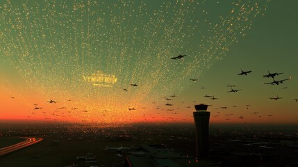 Poster - A visualization of a real-time AI-driven smart aviation monitoring system tracking air traffic efficiency.