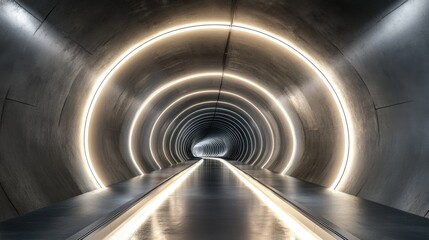 Poster - A well-lit modern tunnel cutting through a mountain, optimized for efficient transportation flow.