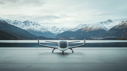 Poster - A zero-emission electric aircraft charging at a futuristic airport, representing smart aviation sustainability.