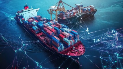 Poster - Blockchain-powered supply chain logistics with AI-driven cargo tracking, digital ledgers, and smart contract transportation systems.