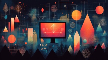 Poster - Computer-themed logo with a stylized desktop monitor and geometric elements representing digital innovation.