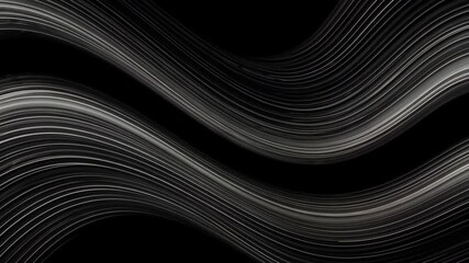 Poster - Abstract image of silver and white lines curving across a black background in a wave pattern
