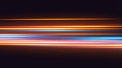 Poster - Horizontal glowing lines in orange and blue hues against a dark background creating a light effect