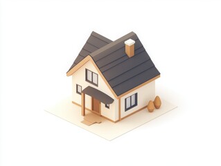 Poster - Country cottage modern minimalistic design, isometric 3D icon, on white background