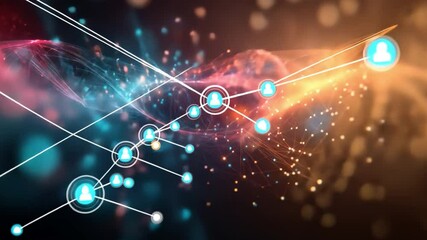 Poster - Network of Connections: An artistic representation of interconnected nodes and lines depicting the intricate web of modern communication, illuminated by radiant colors.
