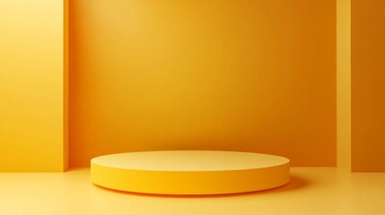Poster - A round yellow platform sits under warm lighting, surrounded by bold yellow walls in a minimalist space, ideal for energetic presentations or artistic showcases