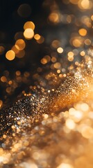 Poster - Abstract Sparkling Gold and Black Background with Glittering Lights and Bokeh Effect