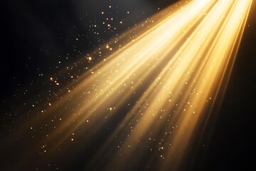Poster - Golden Light Rays with Sparkling Dust Particles on Black Background