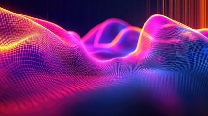 Fototapete - Abstract Wave Pattern With Colorful Light in Digital Space