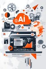 Aufkleber - Modern artificial intelligence concept illustration with technology and data elements