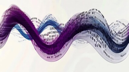 Poster - digital flow: abstract digital visualization of data streams, with flowing lines and binary code cre