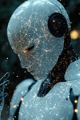 Poster - futuristic humanoid robot with intricate glowing network design