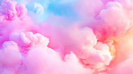 Poster - Dreamy Pink and Blue Clouds in Soft Abstract Sky Background