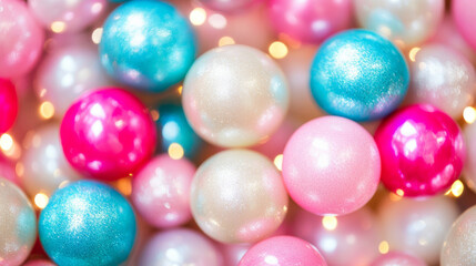 Wall Mural - colorful and shiny spheres in pink, blue, and white create festive and vibrant background, enhanced 