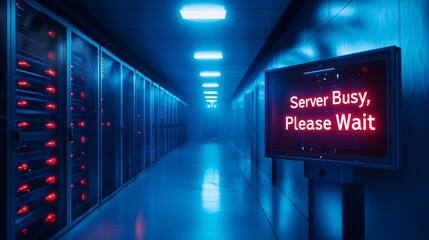 Poster - A modern server room where an illuminated 