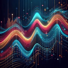 Wall Mural - geometric wave with neon crests a geometric wave pattern with ne