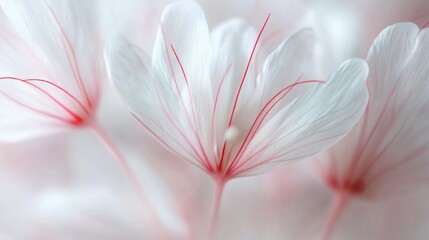 Poster - Whispers of nature come alive with soft white and pink blossoms, showcasing intricate structures and delicate hues, capturing the essence of a tranquil morning garden