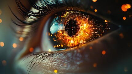 Aufkleber - Close-up of eye with digital interface overlay, futuristic retinal scan, glowing details 