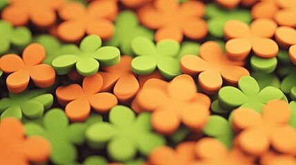 Sticker - Flowers bloom green and orange petals in a colorful, abstract, and decorative background