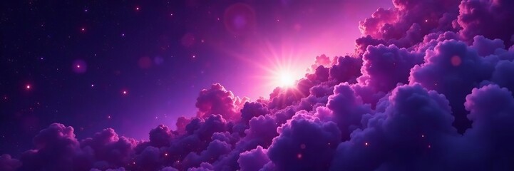 dark purple galaxy background with bright stars and cosmic clouds, glowing, infinity