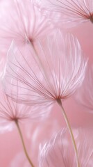 Poster - Ethereal plants with translucent petals sway gently against a soft pink backdrop, illuminated by the tender morning light, evoking a sense of calm and tranquility